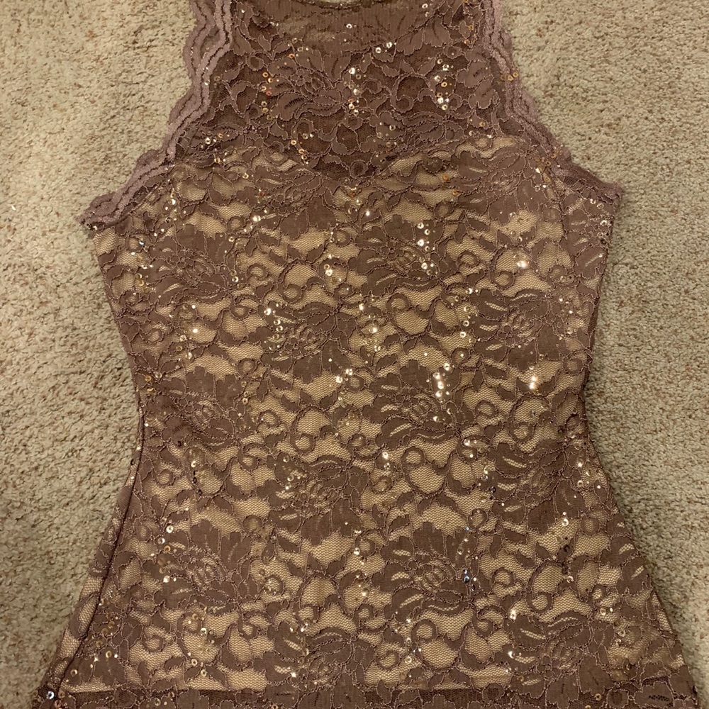Boston Proper gold lace sparkle tank top